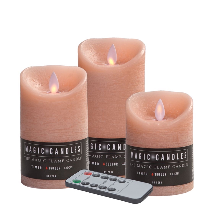 <h4>DF12-MB-20294 - Led candles remote set/3 salmon</h4>