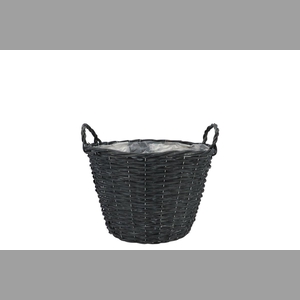 Wicker Basket High With Ears Black Bowl 16x14cm