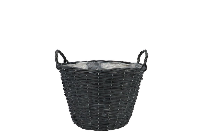 Wicker Basket High With Ears Black Bowl 16x14cm