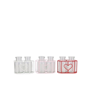 Polly Red Mix Metal Rack 2 Glass Round Ass 13x7x8c
