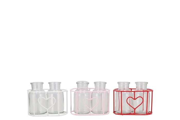 Polly Red Mix Metal Rack 2 Glass Round Ass 13x7x8c