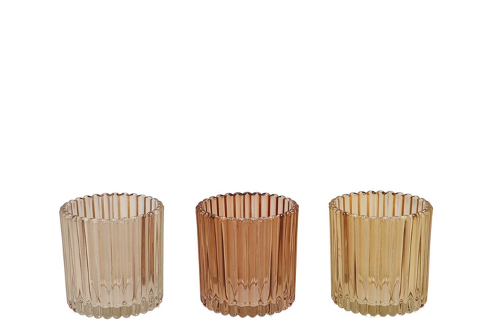 Roman Warm Sand Mix Glass Candle Holder Ass 9x9x9cm Nm