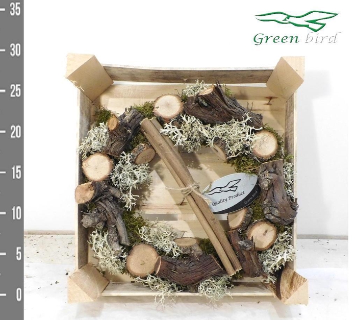 <h4>Krans naturell in mooie houten kist</h4>