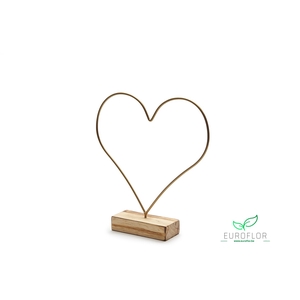 METAL HEART ON WOODEN BASE 26CM GOLD