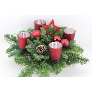 arr5 Kerst PL - Glas ribbel schaal 4licht Rood