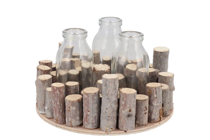 Nature Birch Branch Whitewash Glass Bottle 18x8cm