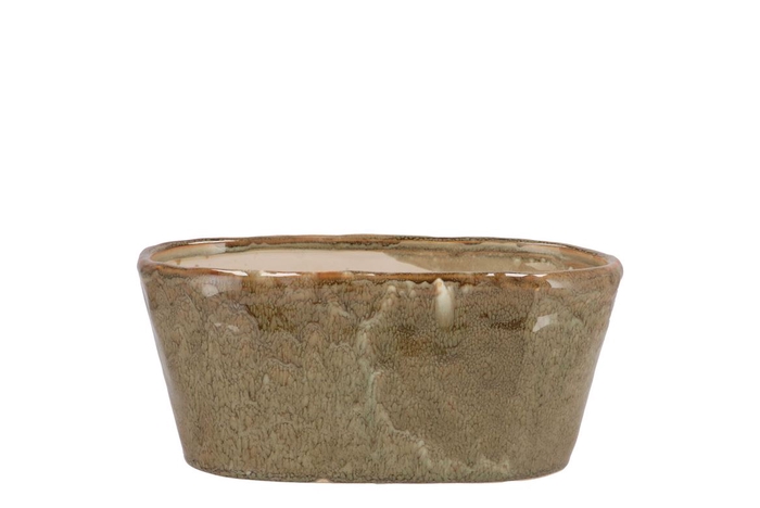 <h4>Iron Stone Sand Glazed Oval Pot 23x9x10cm</h4>