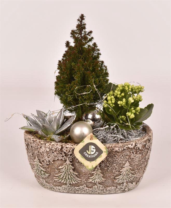 <h4>Cement ov. kerstboom decor 23x14cm</h4>