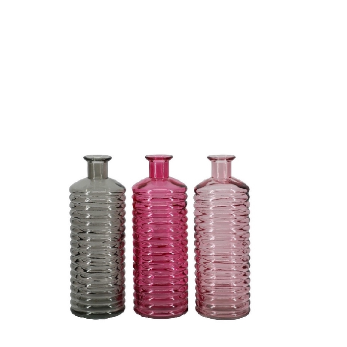 Glass Bottle ribbed d09*26cm