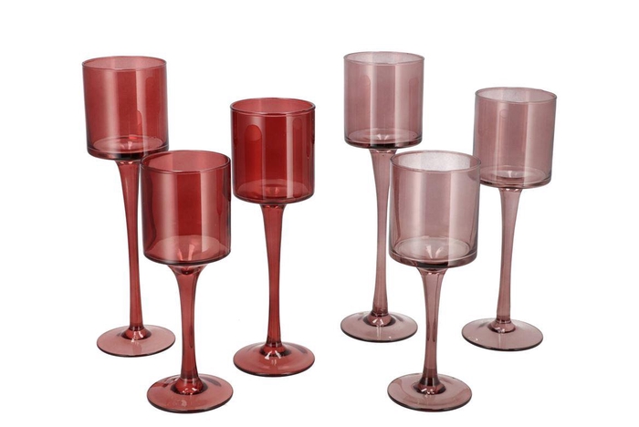 Jazz Pink Candle Holder With Foot Ass P/3 8x20cm