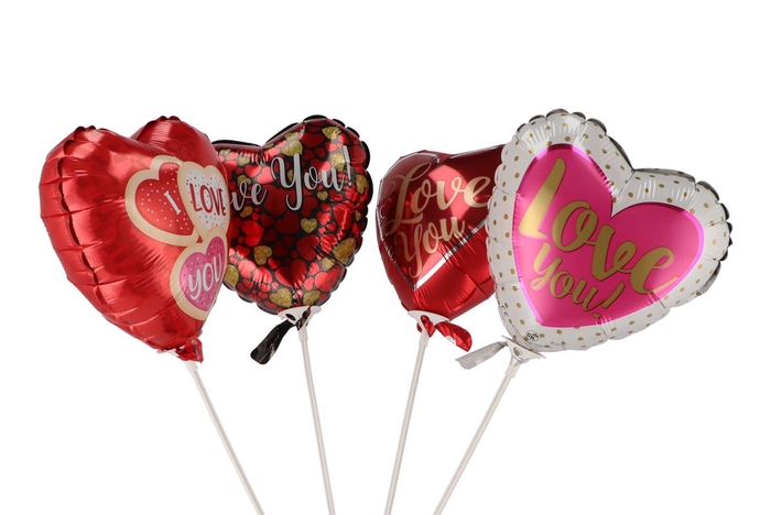 Bijsteker Ballon 18cm Love Assorti 'd' Per 1