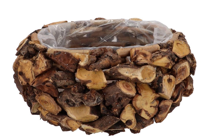 <h4>Wreath Wood Brown Planter With Bottom 25x22x15cm</h4>