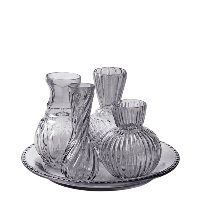 Glass Plate +4vase d22.5*13cm