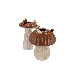 Bird Mushroom Vase Brown Ass 16x16x25cm