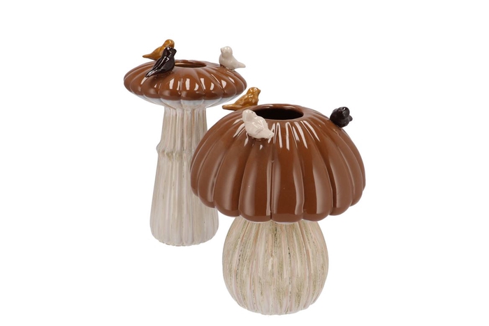 <h4>Bird Mushroom Vase Brown Ass 16x16x25cm</h4>