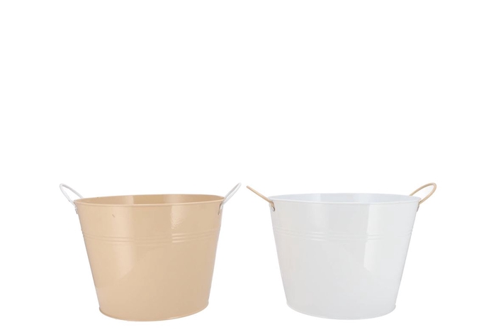 Zinc Basic White/sand Ears Bucket 19x16cm