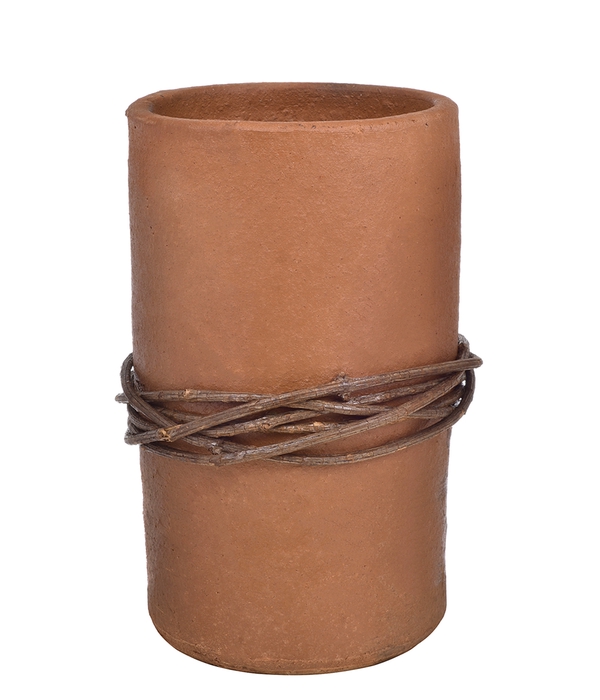 VASO TUBO CERAMICA COM CIPO MARRON