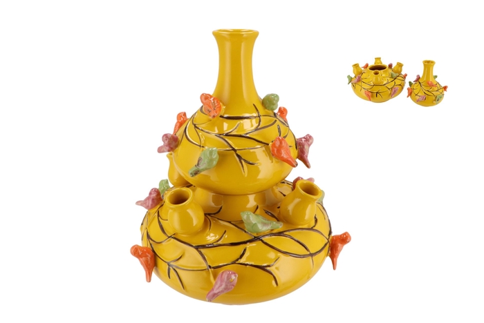 Bird Vase Yellow Bubbles 28x32cm