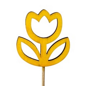Pick tulip wood 8x7,5cm + 50cm stick yellow