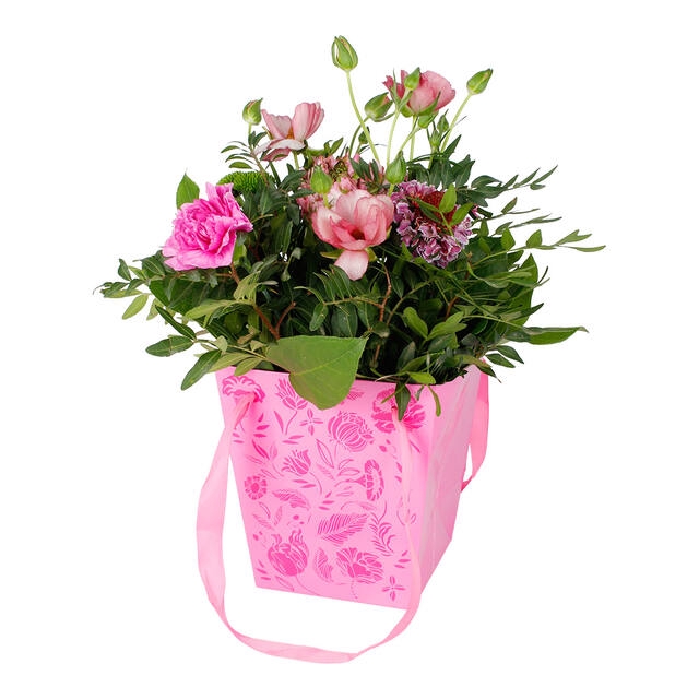 <h4>Bag Floral cardboard 16x12xH18cm pink 10/bag</h4>