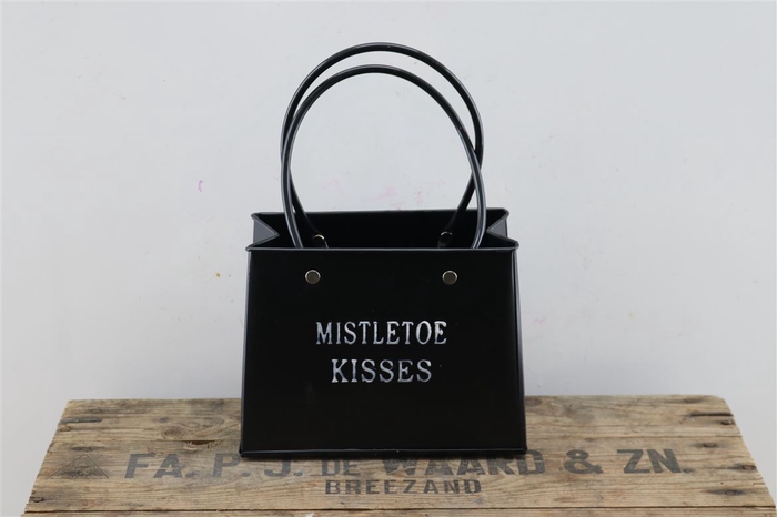 <h4>Deco Zinc Bag Mistletoe Kiss Black L17.5w8.5h14</h4>