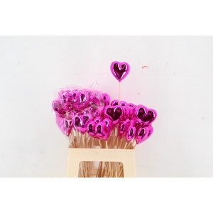 Stick Heart Metal. Fuchsia 6cm