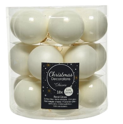 KERSTBAL GLASS 40MM 18PCS WOOLWHITE