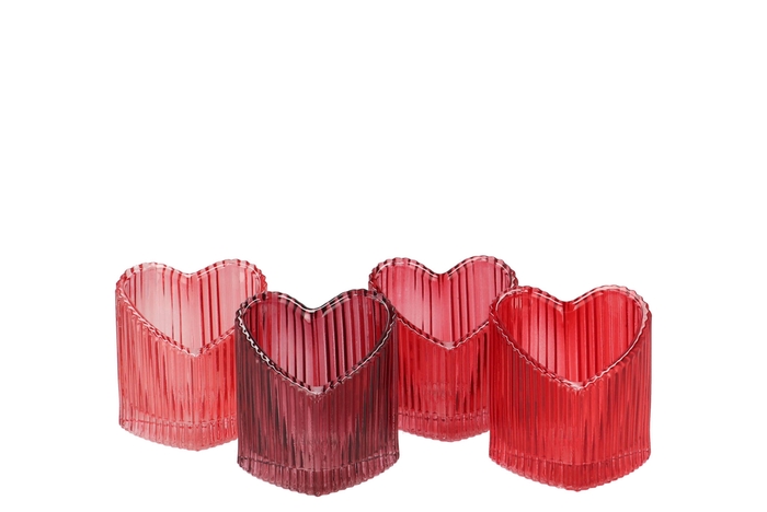 <h4>Love Hearts Red Mix Structure Striped T-light Ass 7x8cm</h4>