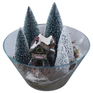 PTCV2109 Arrangement Christmas Village in glas schaal