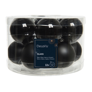 KERSTBAL GLASS 50MM 12PCS BLACK