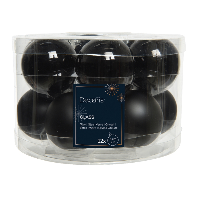 <h4>KERSTBAL GLASS 50MM 12PCS BLACK</h4>