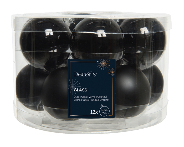 KERSTBAL GLASS 50MM 12PCS BLACK