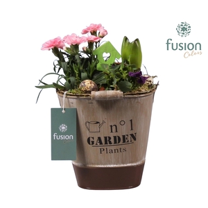 Zink emmer ovaal bruin Pasen met Arrangement