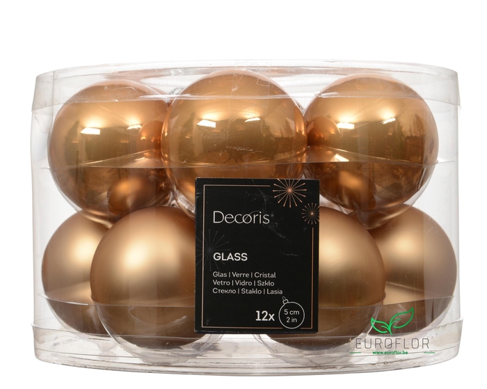 KERSTBAL GLASS 50MM 12PCS KARAMEL BROWN