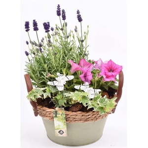 Zink schaal groen met touw 21cm