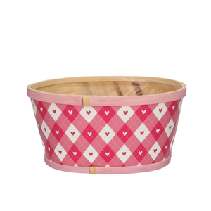 Valentine Wood Chequered tray d22*18*11cm