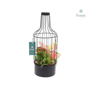 Metaal fles zwart Medium Love met arrangement