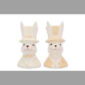 Easter Ceramic Natural Brown Mix Bunny Hat Ass 11x12x20cm Nm
