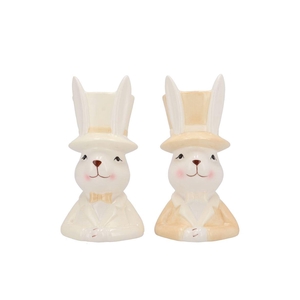 Easter Ceramic Natural Brown Mix Bunny Hat Ass 11x12x20cm Nm