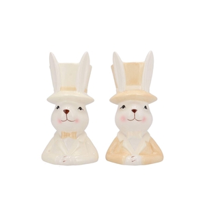 Easter Ceramic Natural Brown Mix Bunny Hat Ass 11x12x20cm