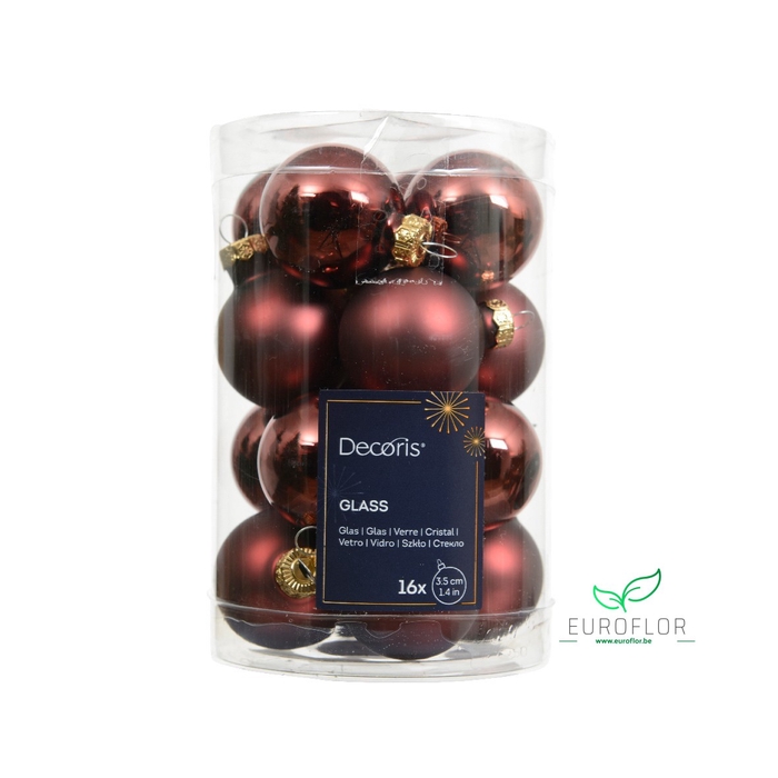 <h4>KERSTBAL GLASS 35MM 16PCS MAROON</h4>