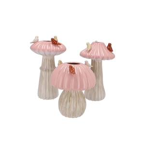 Bird Mushroom Vase Pink Ass 16x16x25cm