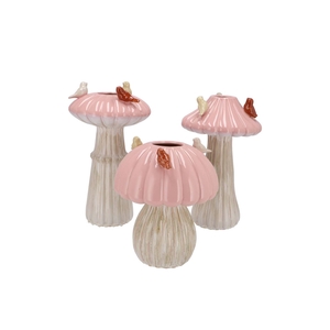 Bird Mushroom Vase Pink Ass 16x16x25cm Nm