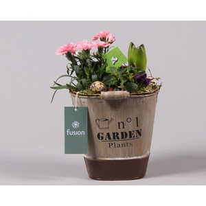 Zink emmer ovaal bruin Pasen met Arrangement