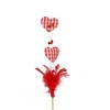 Pick Heart + feather+ pearls 7cm+15cm stick red