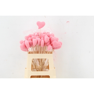Stick Heart Flock Slanting 6cm Pink