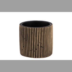 Stripes Black Gold Cylinder Pot 9x8cm Nm