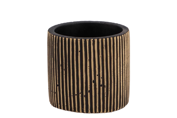 Stripes Black Gold Cylinder Pot 9x8cm Nm
