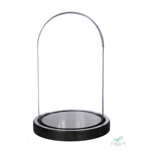 BELL JAR W. BLACK WOOD BASE D14 H.21 CM