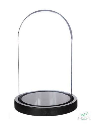 BELL JAR W. BLACK WOOD BASE D14 H.21 CM
